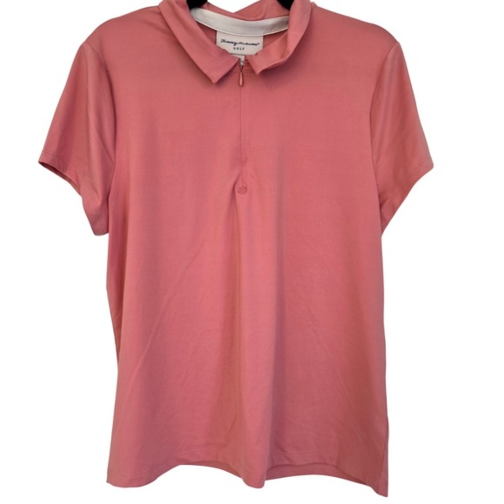 Tommy Bahama Golf Womens Coral Pink Short Sleeve Zip Neck Polo Shirt XL